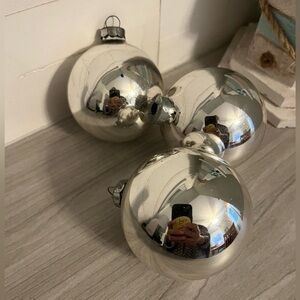 Vintage Silver Glass Christmas Ornament Balls Set of 3